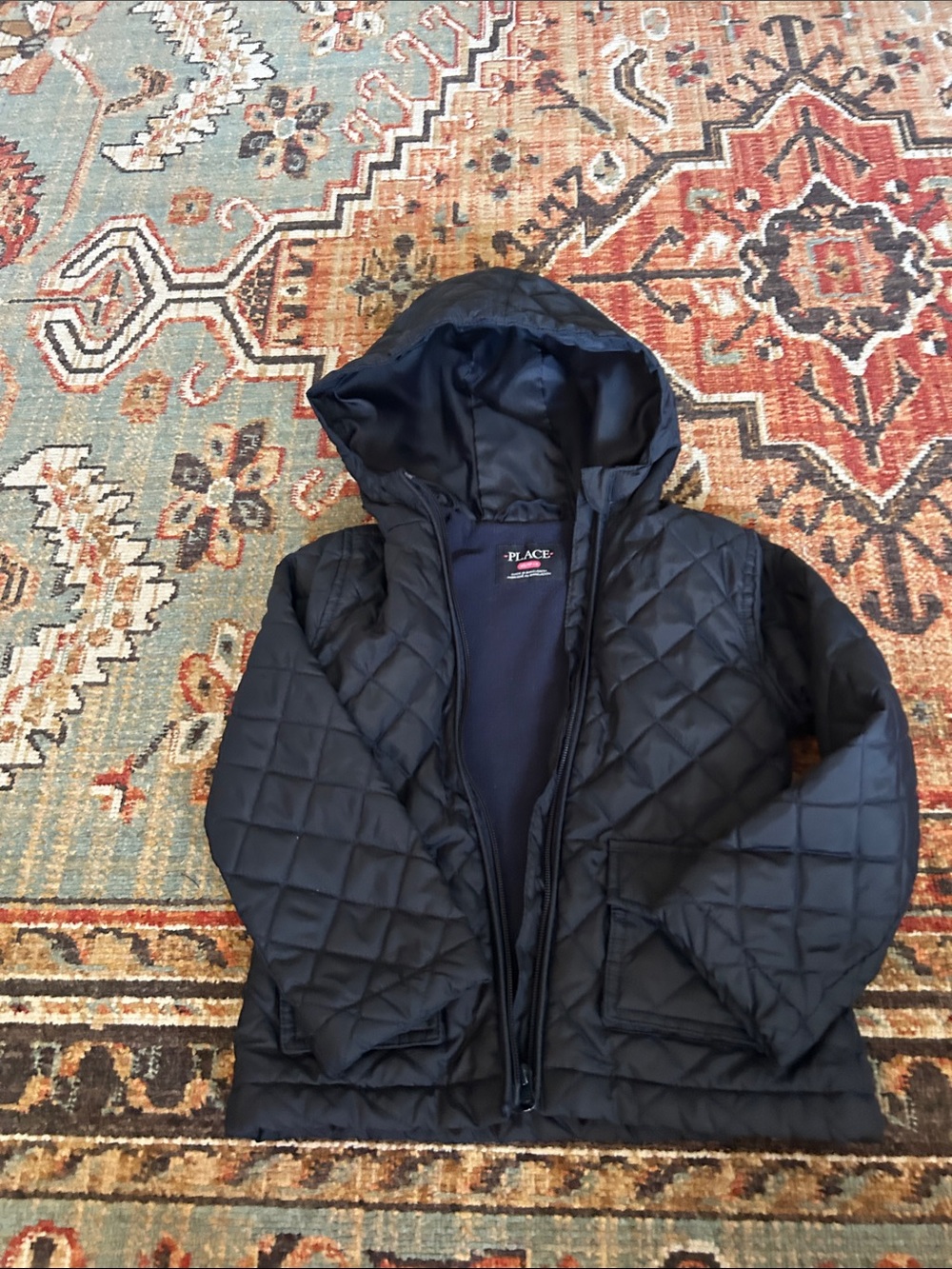 The Children's Place Navy Quilted Hooded Jacket